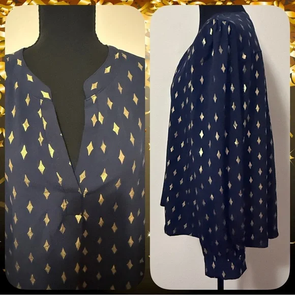 Navy Blue and Gold Women's Top - Picture 2 of 4
